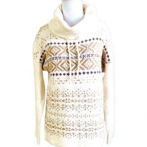 EDDIE BAUER LOUNGE KNIT SWEATER SMALL CREAM TAN COWL TURTLENECK NEUTRAL JUMPER